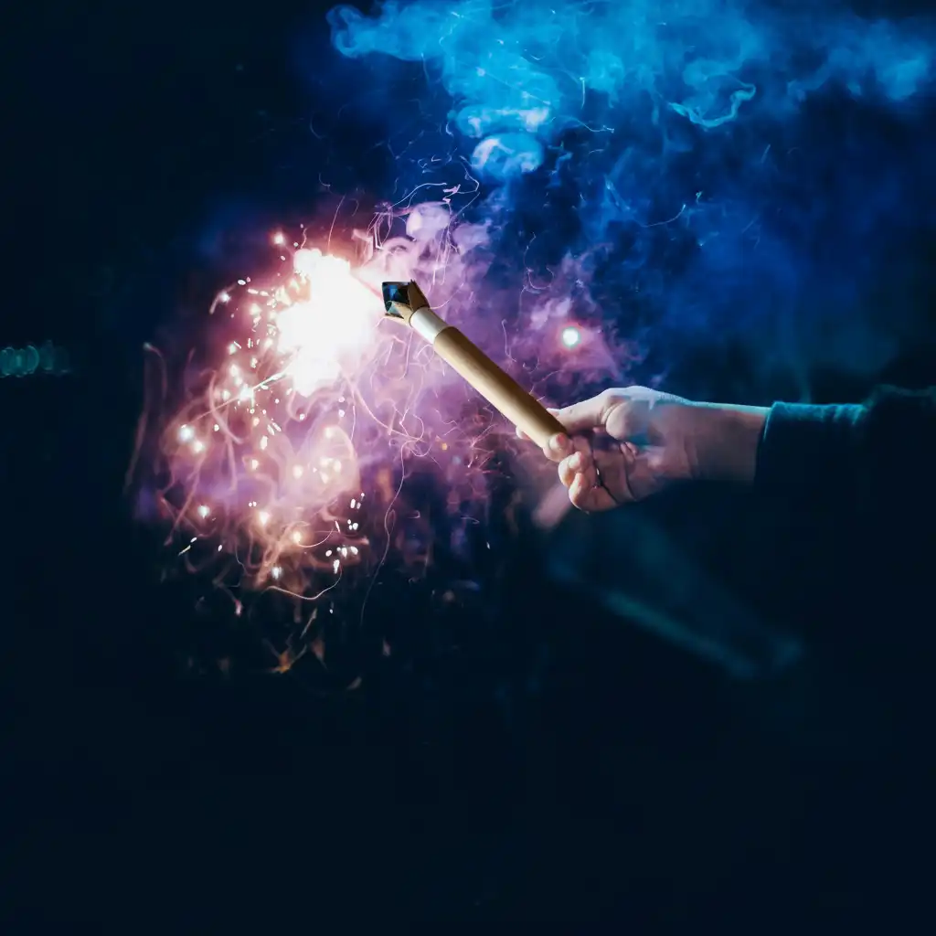 composite photo showing the second cardboard wand with blue gem replacing the original wand on a diy craft table